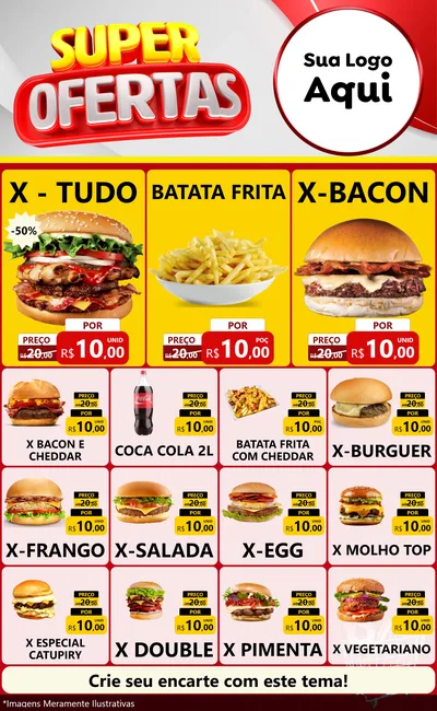 Modelo de Encarte para Encarte Grande com o tema Super Ofertas para Hamburgueria