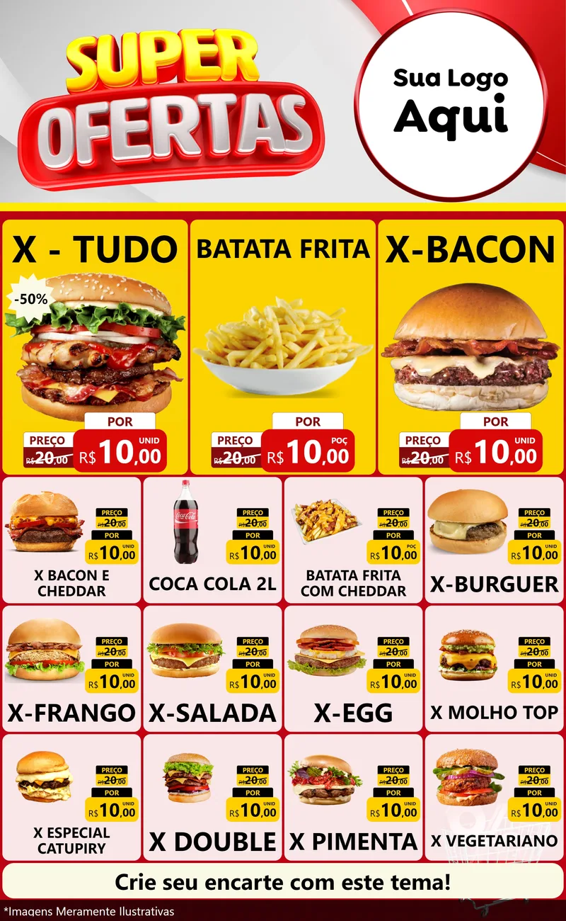 Modelo de Encarte para Encarte Grande com o tema Super Ofertas para Hamburgueria