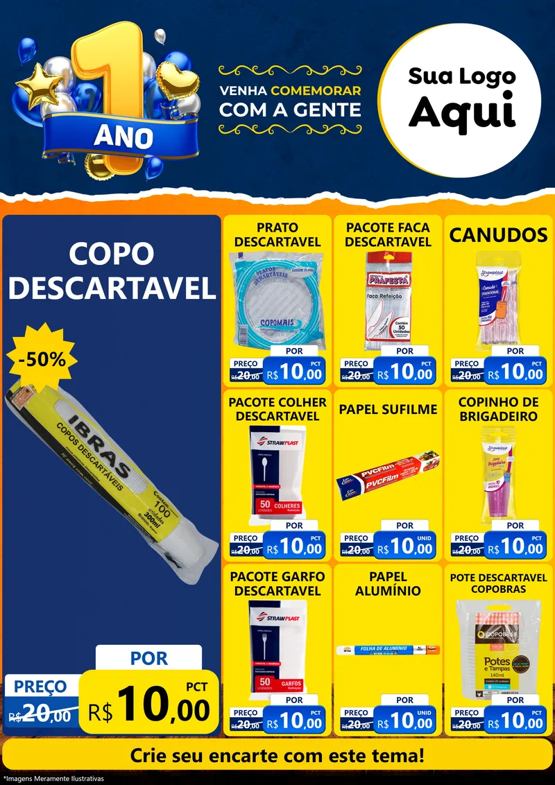 Modelo de Encarte para Encarte A4 Vertical com o tema Um Ano de Aniversário para Embalagens