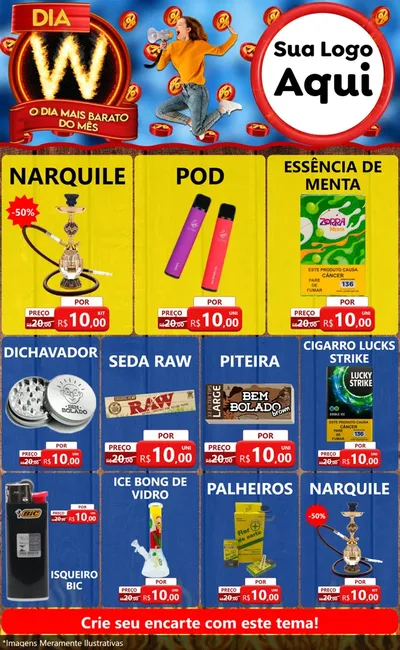 Modelo de Encarte para Encarte Grande com o tema Dia W - O Dia Mais Barato Do Mês para Tabacaria