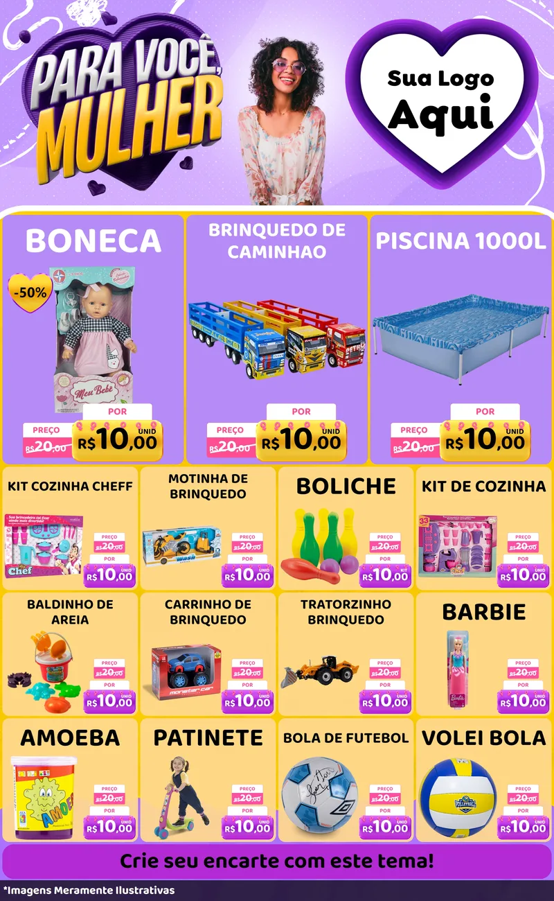 Modelo de Encarte para Encarte Grande com o tema Para Você, Mulher para Brinquedos