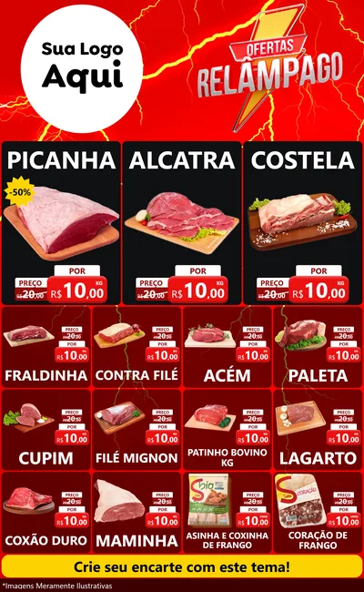 Modelo de Encarte para Encarte Grande com o tema Ofertas Relâmpago para Açougue