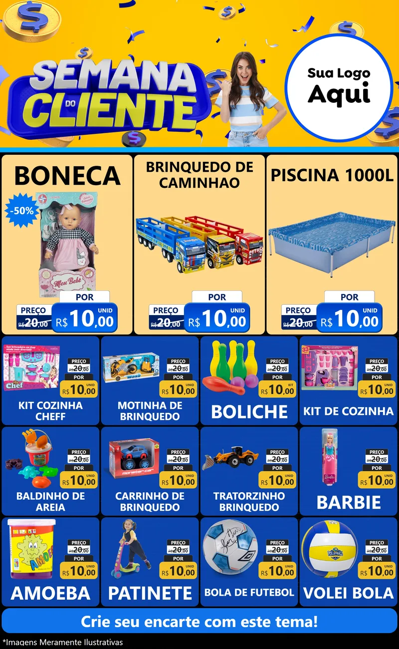 Modelo de Encarte para Encarte Grande com o tema Semana do Cliente para Brinquedos