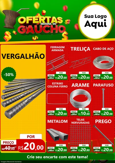 Modelo de Encarte para Encarte A4 Vertical com o tema Ofertas Semana Do Gaúcho para Ferragens