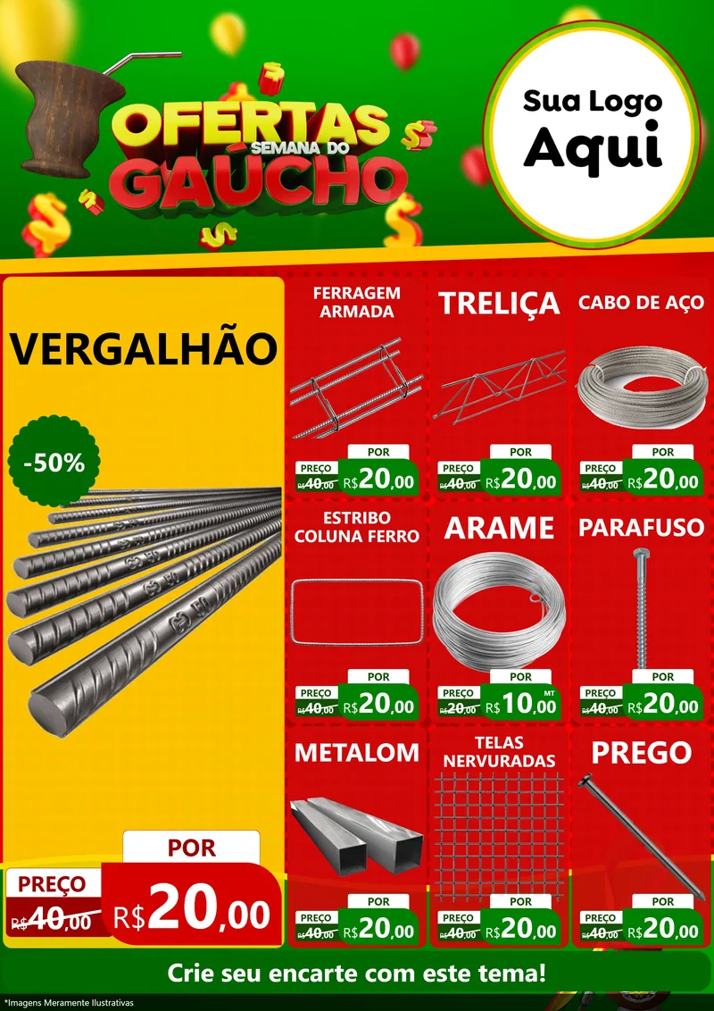 Modelo de Encarte para Encarte A4 Vertical com o tema Ofertas Semana Do Gaúcho para Ferragens
