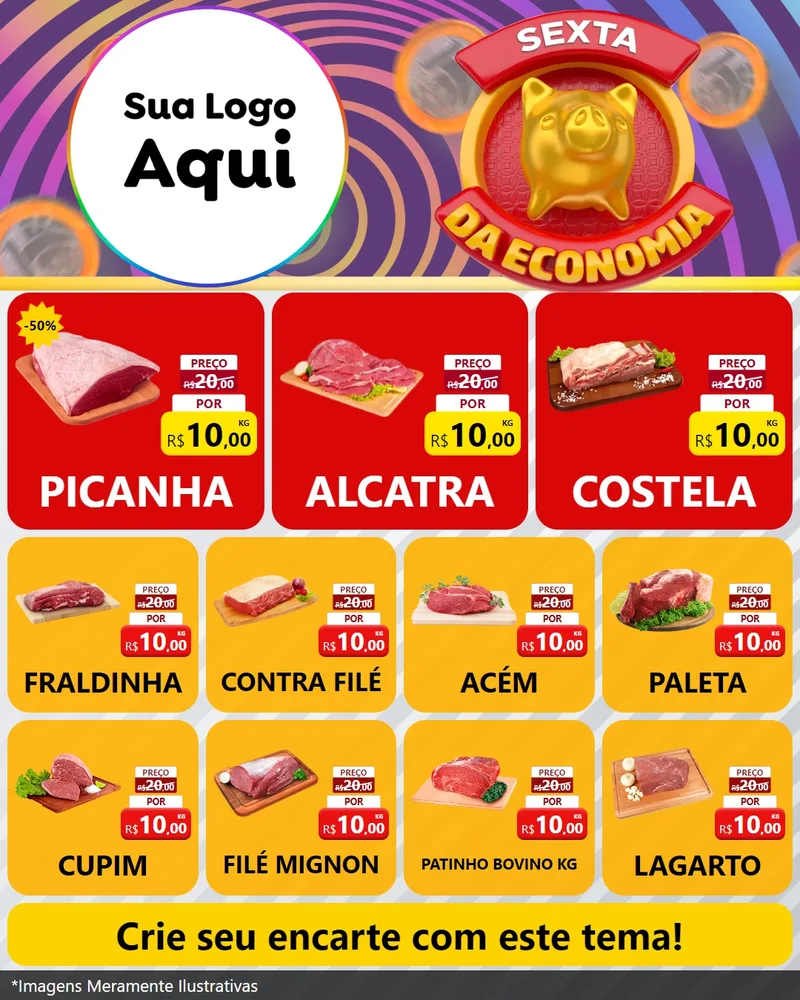 Modelo de Rede Social para Feed Instagram com o tema Sexta da Economia para Açougue