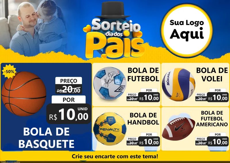 Modelo de Encarte para Encarte A4 Horizontal com o tema Sorteio Dia Dos Pais para Artigos Esportivos