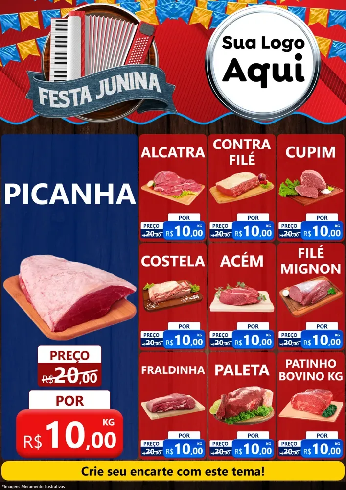 Modelo de Encarte para Encarte A4 Vertical com o tema Festa Junina para Açougue