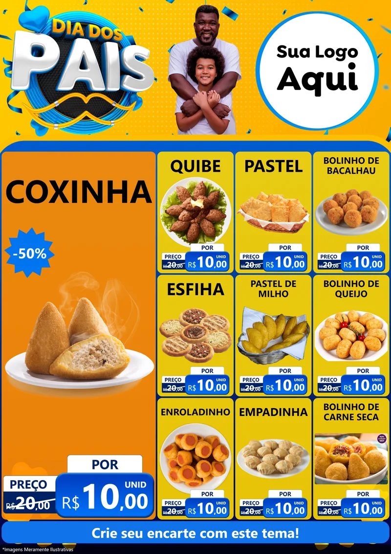 Modelo de Encarte para Encarte A4 Vertical com o tema Dia dos Pais para Salgadaria