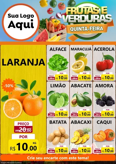 Modelo de Encarte para Encarte A4 Vertical com o tema Frutas e Verduras Quinta-Feira para Hortifrúti