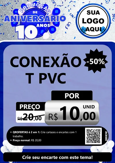 Modelo de Cartaz para Cartaz A4 Vertical com o tema Promoção de Aniversário - 10 Anos para Tubos e conexões