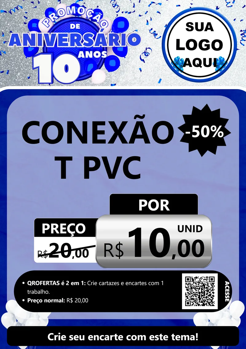 Modelo de Cartaz para Cartaz A4 Vertical com o tema Promoção de Aniversário - 10 Anos para Tubos e conexões