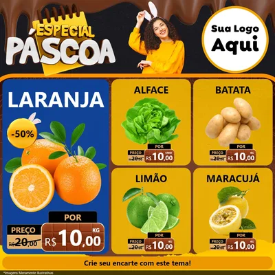Modelo de Rede Social para Feed Facebook com o tema Especial Páscoa para Hortifrúti