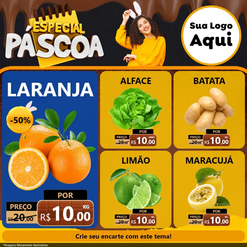 Modelo de Rede Social para Feed Facebook com o tema Especial Páscoa para Hortifrúti