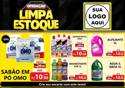 Modelo de Encarte para Encarte A4 Horizontal com o tema Operação Limpa Estoque para Produtos de Limpeza