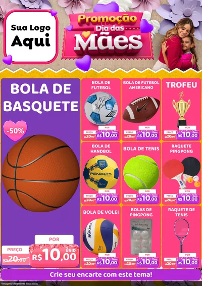 Modelo de Encarte para Encarte A4 Vertical com o tema Promoção Dia das Mães para Artigos Esportivos