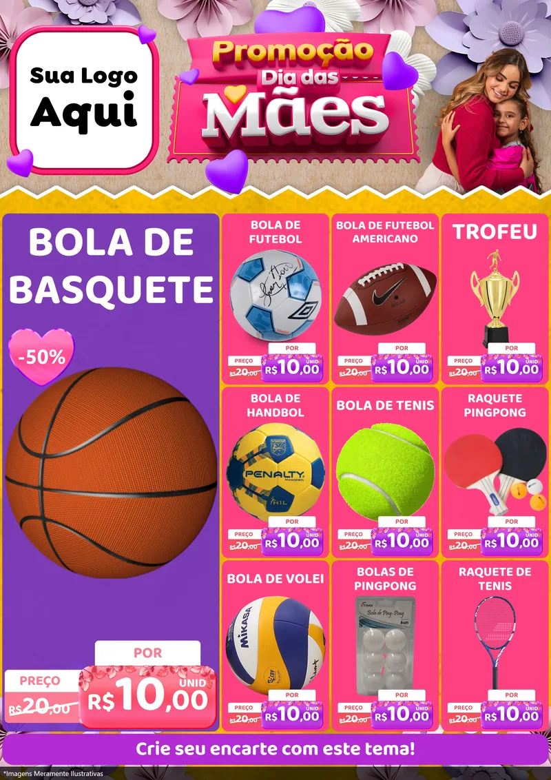 Modelo de Encarte para Encarte A4 Vertical com o tema Promoção Dia das Mães para Artigos Esportivos