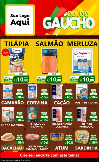 Modelo de Encarte para Encarte Grande com o tema Dia do Gaúcho para Peixaria