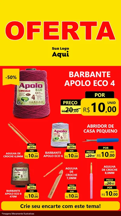 Modelo de Rede Social para Stories com o tema OFERTA - Vermelho Cartaz para Armarinho e Aviamentos