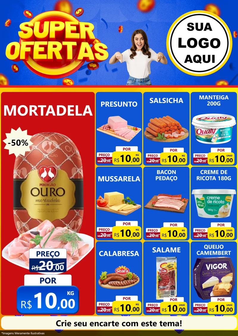 Modelo de Encarte para Encarte A4 Vertical com o tema Super Ofertas para Frios e Laticínios