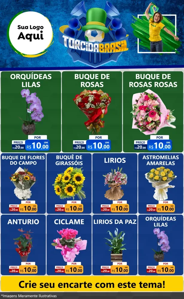 Modelo de Encarte para Encarte Grande com o tema Torcida Brasil - Copa para Floricultura e jardim