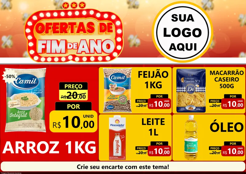 Modelo de Encarte para Encarte A4 Horizontal com o tema Ofertas de Fim de Ano para Supermercado