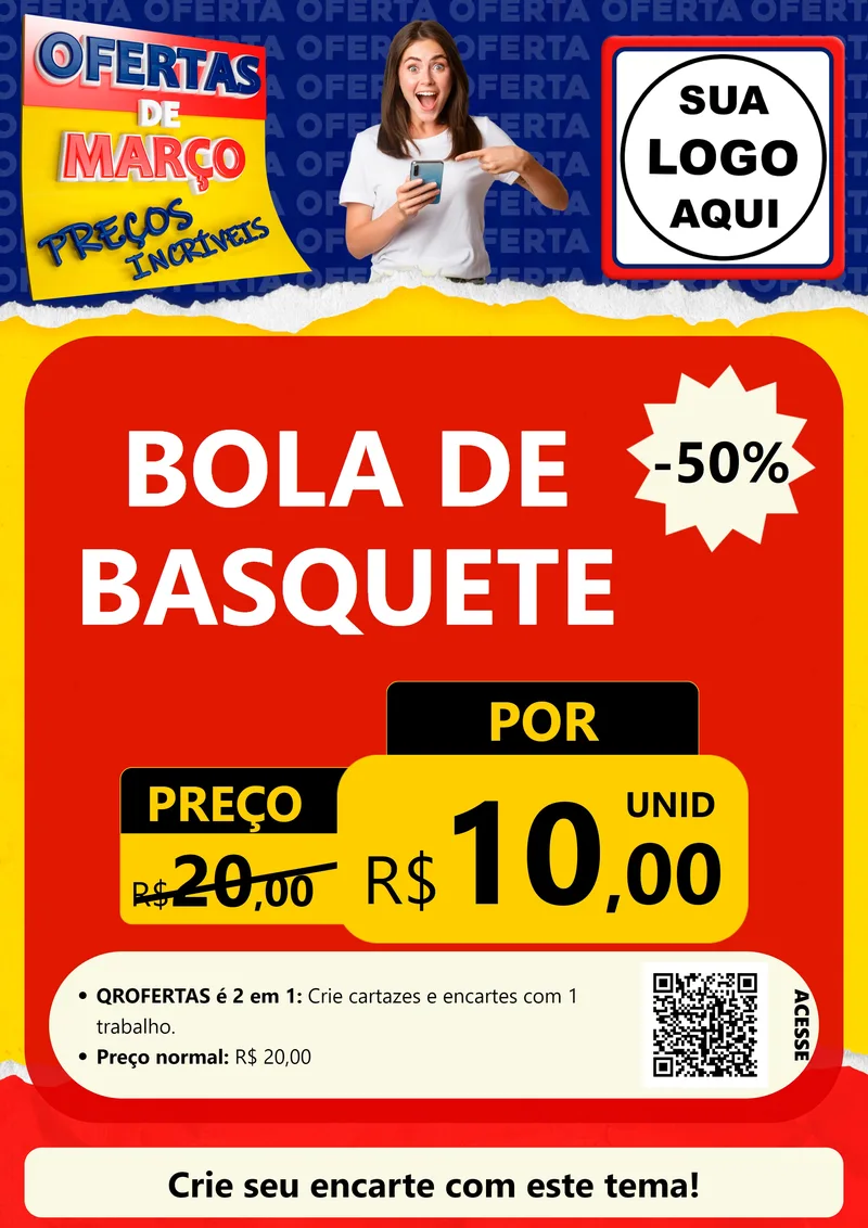 Modelo de Cartaz para Cartaz A4 Vertical com o tema Ofertas de Março - Preços Incríveis para Artigos Esportivos