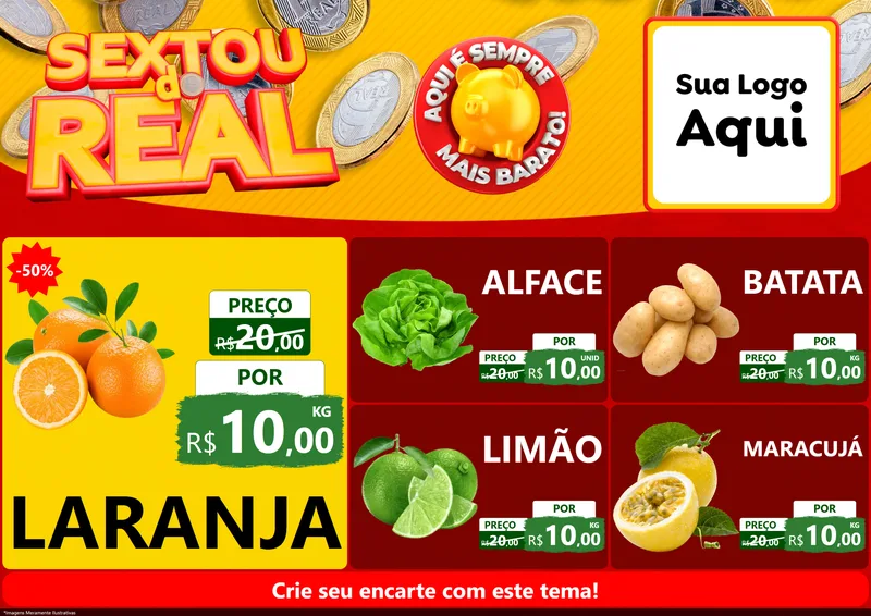 Modelo de Encarte para Encarte A4 Horizontal com o tema Sextou do Real para Hortifrúti