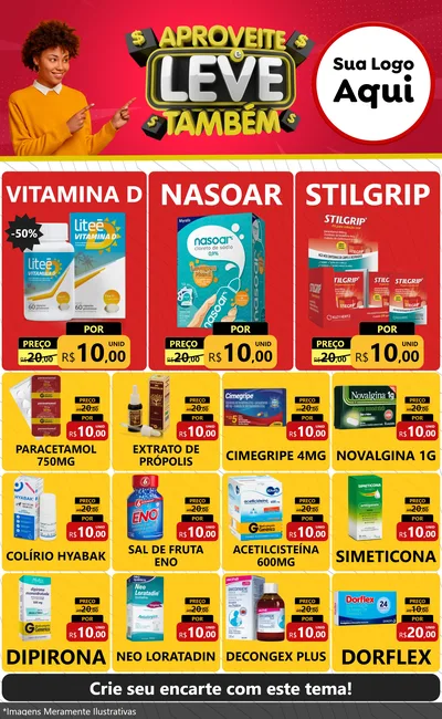 Modelo de Encarte para Encarte Grande com o tema Aproveite e Leve Também para Farmácia