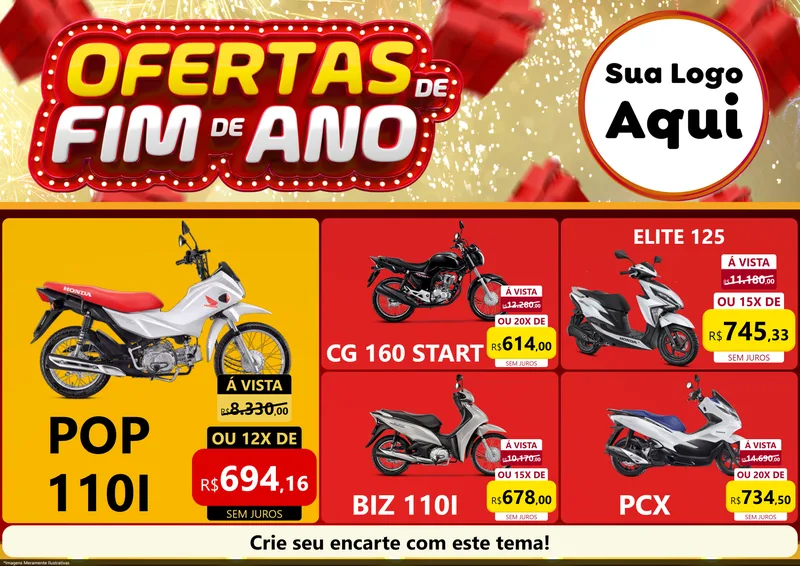 Modelo de Encarte para Encarte A4 Horizontal com o tema Ofertas de Fim de Ano para Concessionaria de Motos