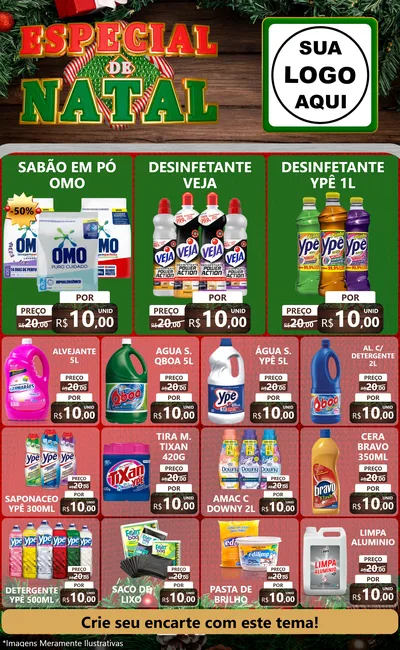 Modelo de Encarte para Encarte Grande com o tema Especial de Natal para Produtos de Limpeza