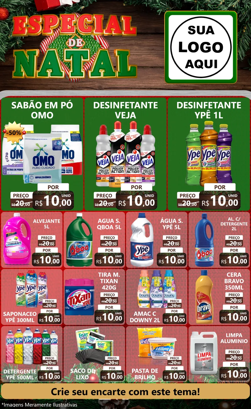Modelo de Encarte para Encarte Grande com o tema Especial de Natal para Produtos de Limpeza