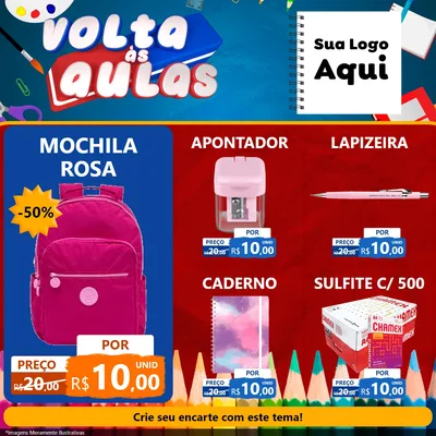 Modelo de Rede Social para Feed Facebook com o tema Volta Às Aulas para Papelaria
