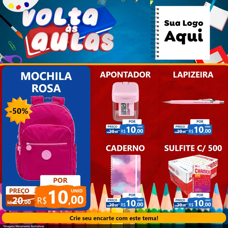 Modelo de Rede Social para Feed Facebook com o tema Volta Às Aulas para Papelaria