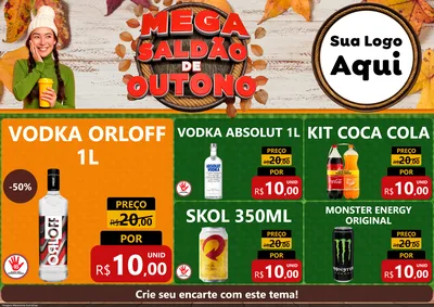 Modelo de Encarte para Encarte A4 Horizontal com o tema Mega Saldão de Outono para Distribuidora de bebidas