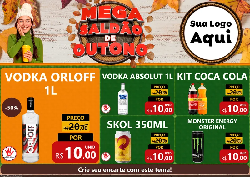Modelo de Encarte para Encarte A4 Horizontal com o tema Mega Saldão de Outono para Distribuidora de bebidas