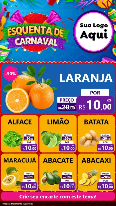 Modelo de Rede Social para Stories com o tema Esquenta de Carnaval para Hortifrúti