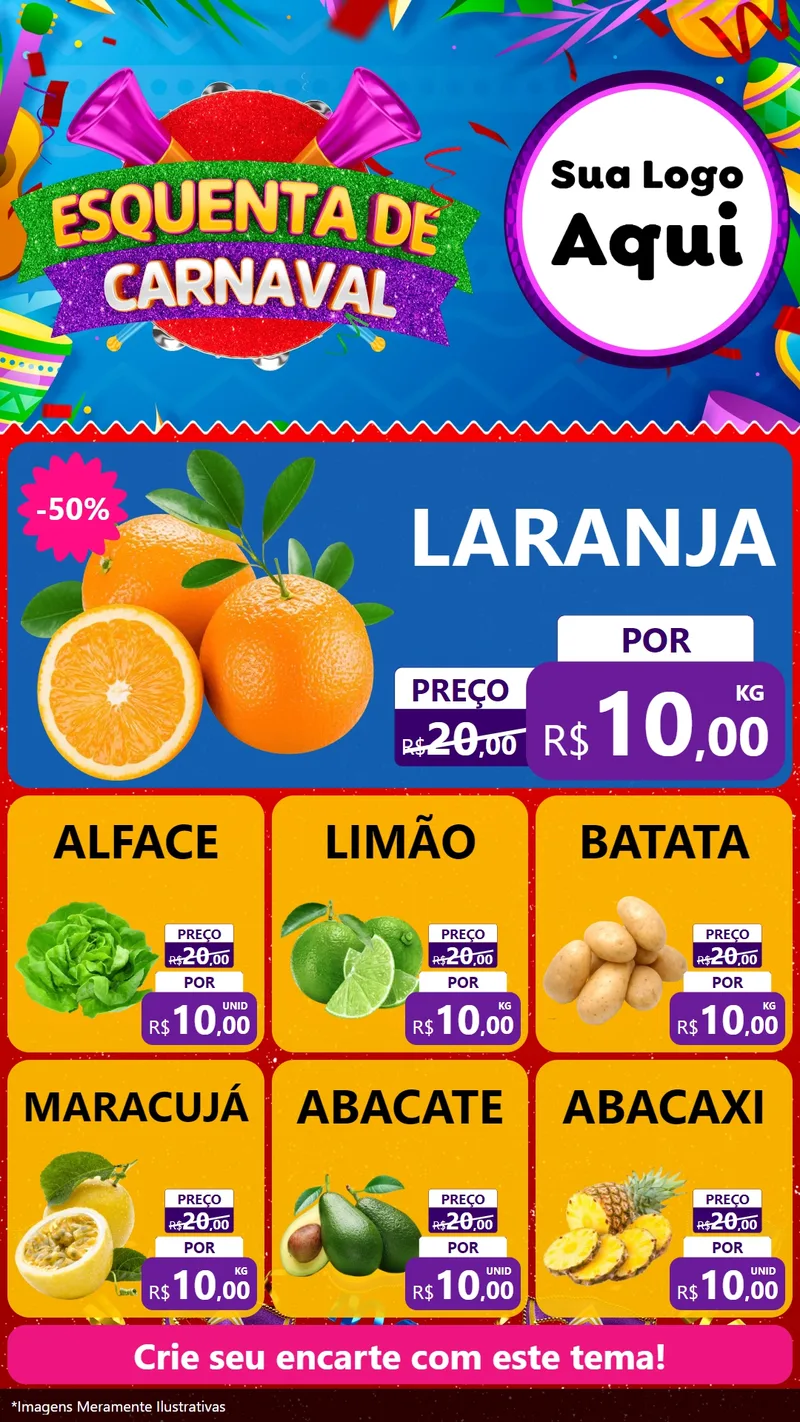 Modelo de Rede Social para Stories com o tema Esquenta de Carnaval para Hortifrúti