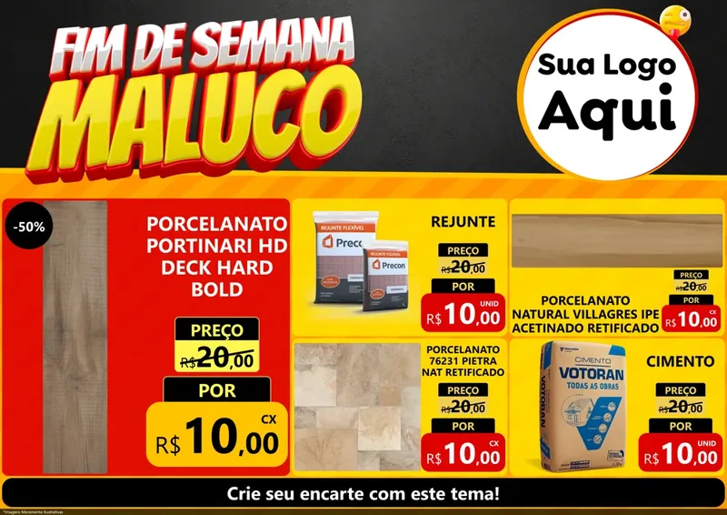 Modelo de Encarte para Encarte A4 Horizontal com o tema Final de Semana Maluco para Pisos e revestimentos