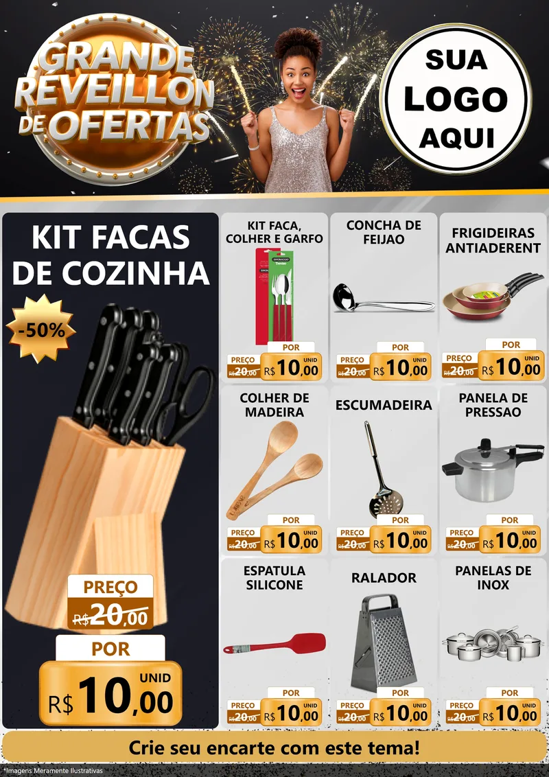 Modelo de Encarte para Encarte A4 Vertical com o tema Grande Réveillon de Ofertas para Utilidades Domésticas