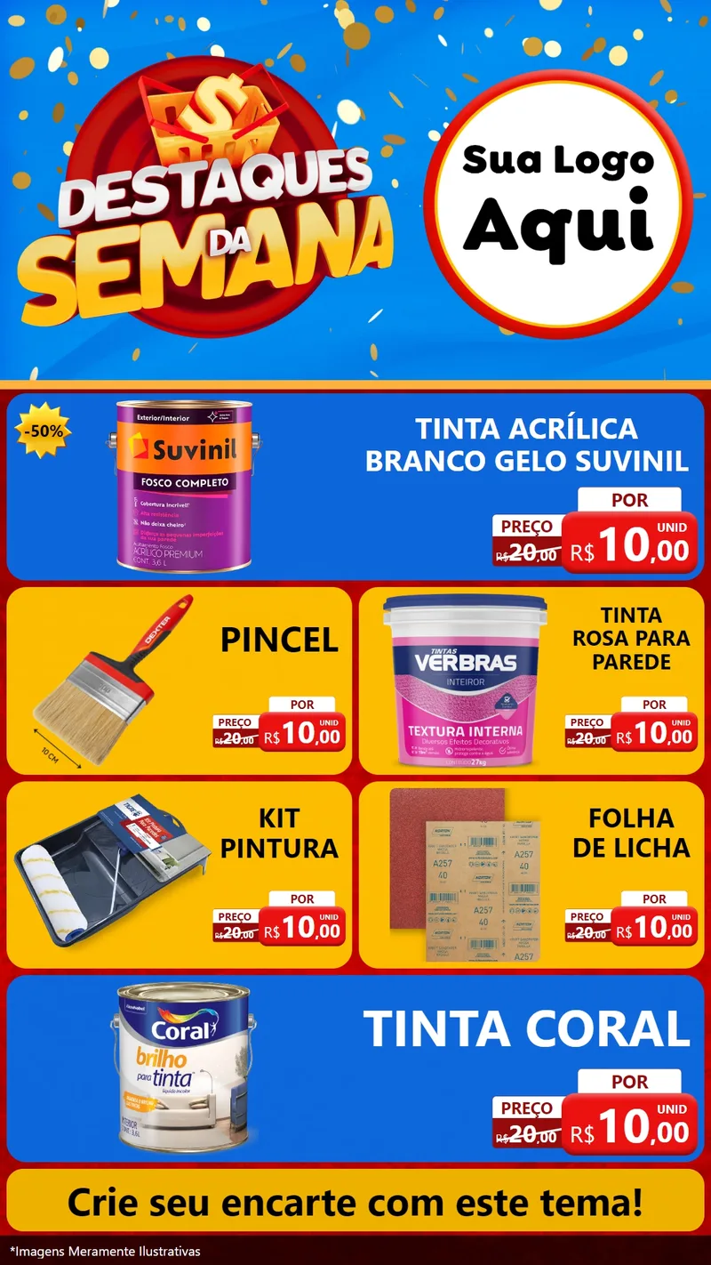 Modelo de TV para TV Vertical com o tema Destaques da Semana para Tintas e Ferramentas