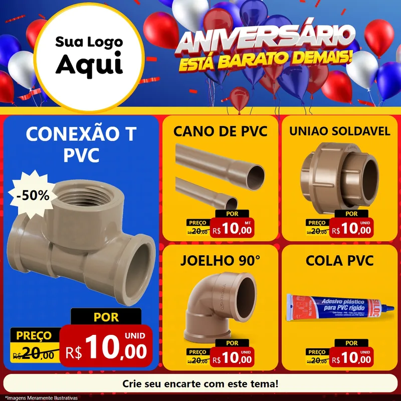 Modelo de Rede Social para Feed Facebook com o tema Aniversário para Tubos e conexões