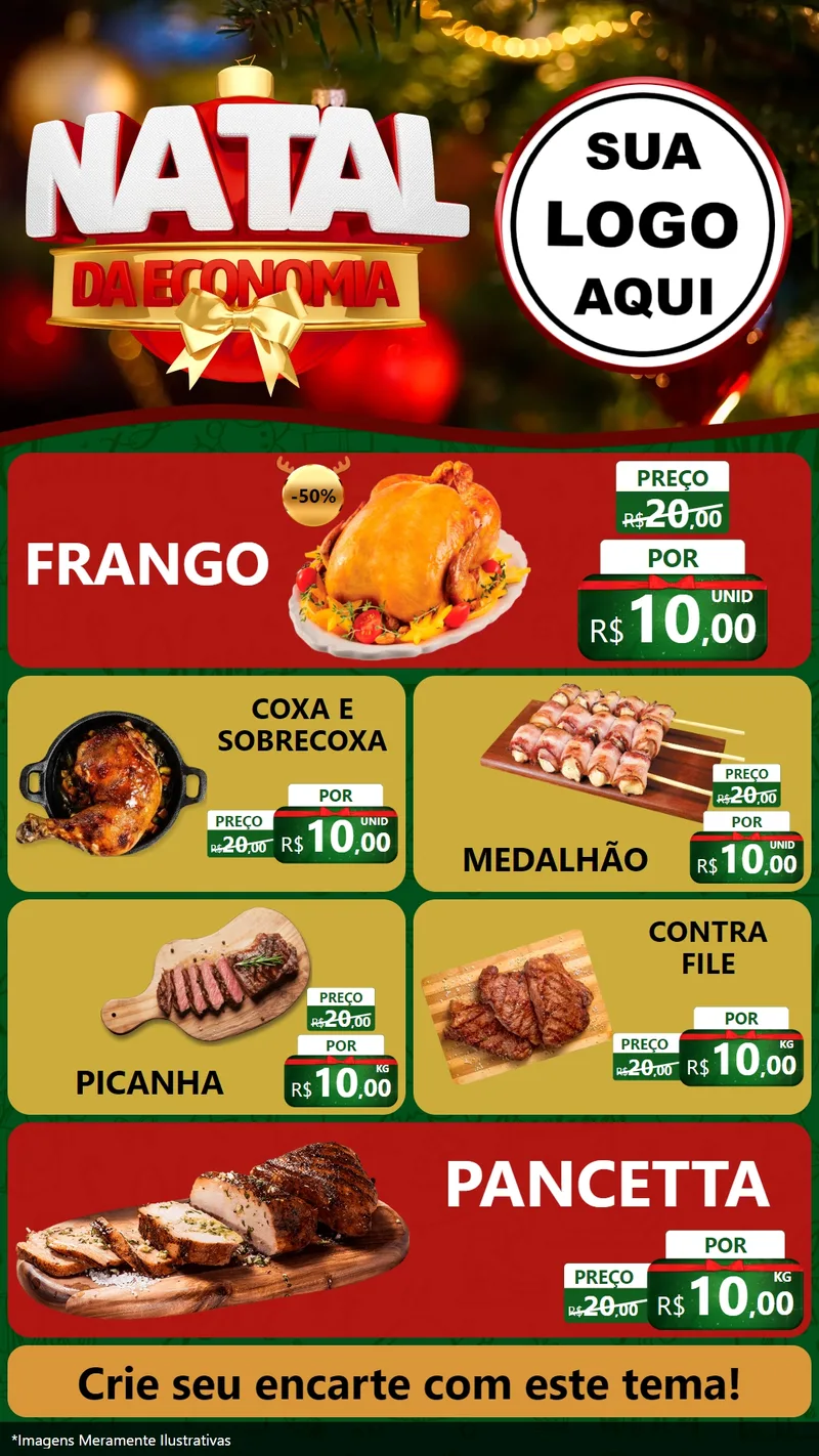 Modelo de TV para TV Vertical com o tema Natal da Economia para Assados