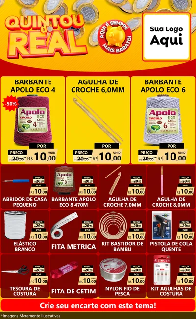Modelo de Encarte para Encarte Grande com o tema Quintou do Real para Armarinho e Aviamentos