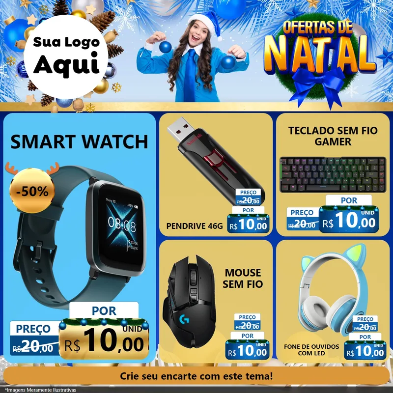 Modelo de Rede Social para Feed Facebook com o tema Ofertas de Natal para Informática