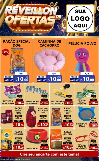 Modelo de Encarte para Encarte Grande com o tema Réveillon de Ofertas para Pet Shop