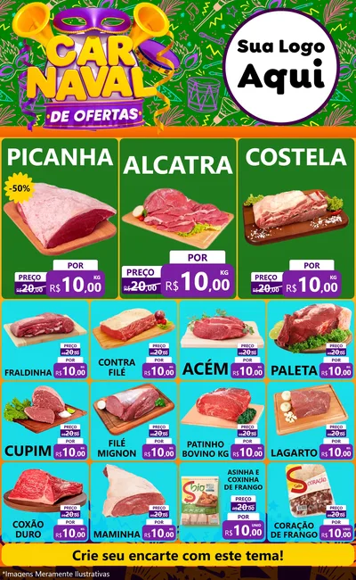 Modelo de Encarte para Encarte Grande com o tema Carnaval de Ofertas para Açougue