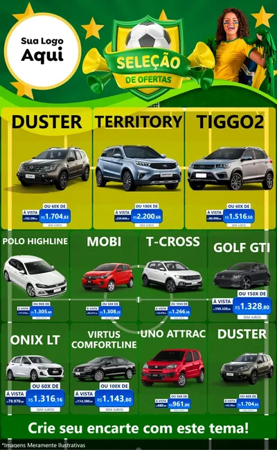 Modelo de Encarte para Encarte Grande com o tema Seleção de Ofertas - Copa para Concessionaria de Carros