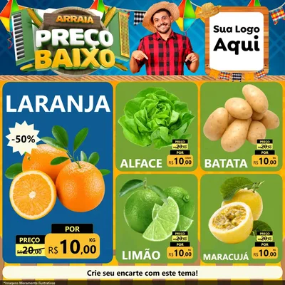 Modelo de Rede Social para Feed Facebook com o tema Arraiá de Preço Baixo - Junina para Hortifrúti