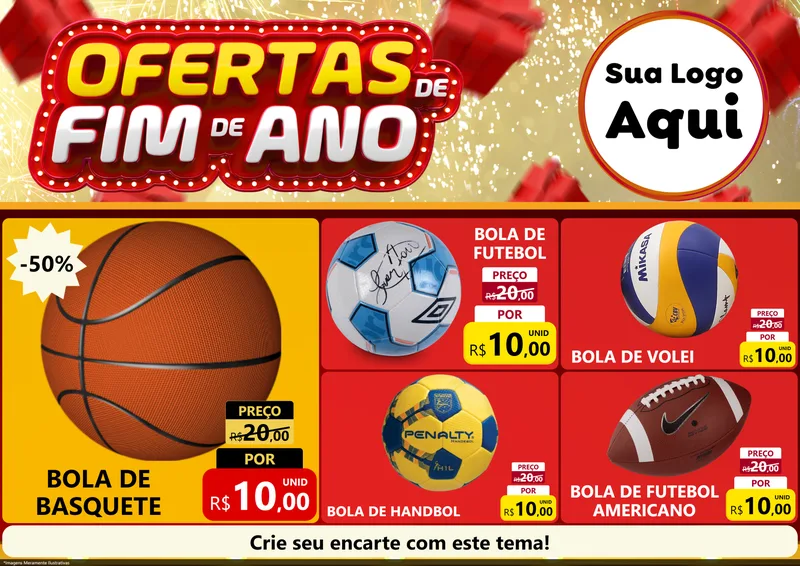 Modelo de Encarte para Encarte A4 Horizontal com o tema Ofertas de Fim de Ano para Artigos Esportivos